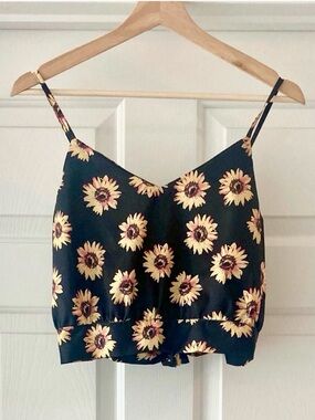 SHEIN Curve Sunflower Floral Tie Back Crop Cami Top Women’s Plus Size 0XL Boho